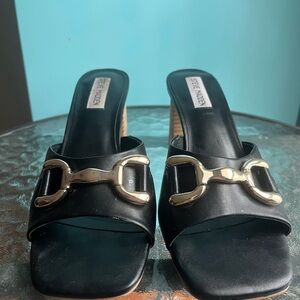 Steve Madden Black Mules with Gold Buckle